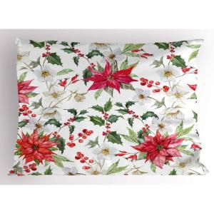 Ambesonne Christmas Pillow Sham, Snowy Winter Tree Branches Berries Bullfinch Birds Snowman Hat, Decorative Standard Size Printed Pillowcase, 26″ X 20″, Almond Green Orange(Pink Green White)