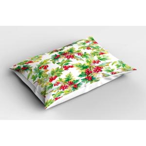 Ambesonne Christmas Pillow Sham, Snowy Winter Tree Branches Berries Bullfinch Birds Snowman Hat, Decorative Standard Size Printed Pillowcase, 26″ X 20″, Almond Green Orange(Mustard Scarlet)