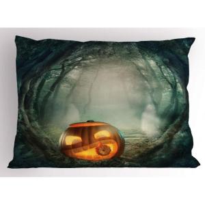 Ambesonne Christmas Pillow Sham, Snowy Winter Tree Branches Berries Bullfinch Birds Snowman Hat, Decorative Standard Size Printed Pillowcase, 26″ X 20″, Almond Green Orange(Orange Teal)