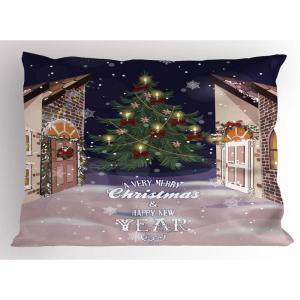 Ambesonne Christmas Pillow Sham, Snowy Winter Tree Branches Berries Bullfinch Birds Snowman Hat, Decorative Standard Size Printed Pillowcase, 26″ X 20″, Almond Green Orange(Quartz Pale Tan)