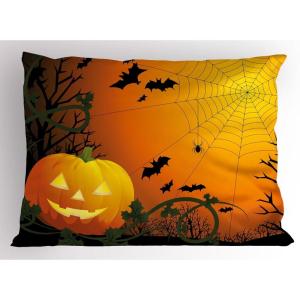 Ambesonne Christmas Pillow Sham, Snowy Winter Tree Branches Berries Bullfinch Birds Snowman Hat, Decorative Standard Size Printed Pillowcase, 26″ X 20″, Almond Green Orange(Dark Green Orange Black)