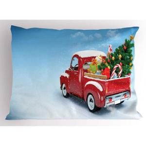 Ambesonne Christmas Pillow Sham, Snowy Winter Tree Branches Berries Bullfinch Birds Snowman Hat, Decorative Standard Size Printed Pillowcase, 26″ X 20″, Almond Green Orange(Blue Red)