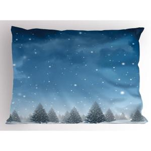 Ambesonne Christmas Pillow Sham, Snowy Winter Tree Branches Berries Bullfinch Birds Snowman Hat, Decorative Standard Size Printed Pillowcase, 26″ X 20″, Almond Green Orange(Blue)