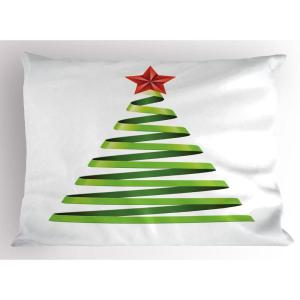 Ambesonne Christmas Pillow Sham, Snowy Winter Tree Branches Berries Bullfinch Birds Snowman Hat, Decorative Standard Size Printed Pillowcase, 26″ X 20″, Almond Green Orange(Yellow Green Vermilion)