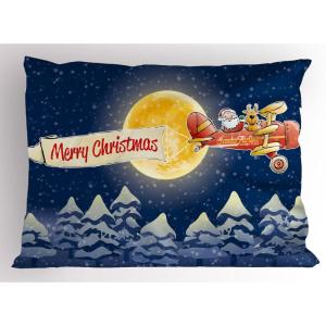Ambesonne Christmas Pillow Sham, Snowy Winter Tree Branches Berries Bullfinch Birds Snowman Hat, Decorative Standard Size Printed Pillowcase, 26″ X 20″, Almond Green Orange(Dark Blue Marigold Red)