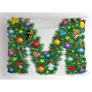 Ambesonne Christmas Pillow Sham, Snowy Winter Tree Branches Berries Bullfinch Birds Snowman Hat, Decorative Standard Size Printed Pillowcase, 26″ X 20″, Almond Green Orange(Emerald Yellow)