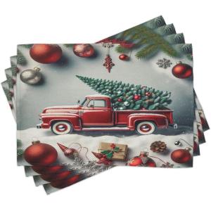 Ambesonne Christmas Place Mats Set of 4, Gingerbread Man Gift Box Coniferous Pine Cinnamon Dessert on Rustic Wood Theme, Washable Fabric Placemats for Dining Table, Standard Size, Green and Brown(Grey Teal Ruby)