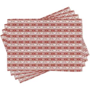 Ambesonne Christmas Place Mats Set of 4, Gingerbread Man Gift Box Coniferous Pine Cinnamon Dessert on Rustic Wood Theme, Washable Fabric Placemats for Dining Table, Standard Size, Green and Brown(White Ruby)