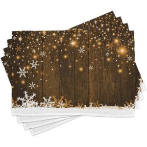 Ambesonne Christmas Place Mats Set of 4, Gingerbread Man Gift Box Coniferous Pine Cinnamon Dessert on Rustic Wood Theme, Washable Fabric Placemats for Dining Table, Standard Size, Green and Brown(White and Brown)