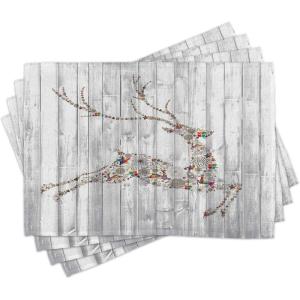 Ambesonne Christmas Place Mats Set of 4, Gingerbread Man Gift Box Coniferous Pine Cinnamon Dessert on Rustic Wood Theme, Washable Fabric Placemats for Dining Table, Standard Size, Green and Brown(Taupe Grey White)