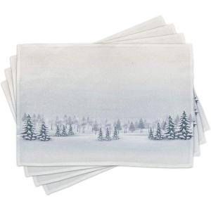 Ambesonne Christmas Place Mats Set of 4, Gingerbread Man Gift Box Coniferous Pine Cinnamon Dessert on Rustic Wood Theme, Washable Fabric Placemats for Dining Table, Standard Size, Green and Brown(White)