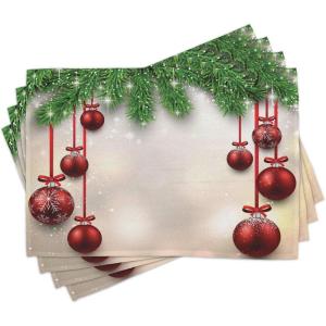 Ambesonne Christmas Place Mats Set of 4, Gingerbread Man Gift Box Coniferous Pine Cinnamon Dessert on Rustic Wood Theme, Washable Fabric Placemats for Dining Table, Standard Size, Green and Brown(Vermilion Green)