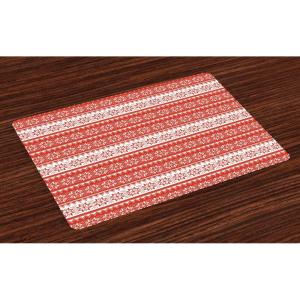 Ambesonne Christmas Place Mats Set of 4, Gingerbread Man Gift Box Coniferous Pine Cinnamon Dessert on Rustic Wood Theme, Washable Fabric Placemats for Dining Table, Standard Size, Green and Brown(White Vermilion)