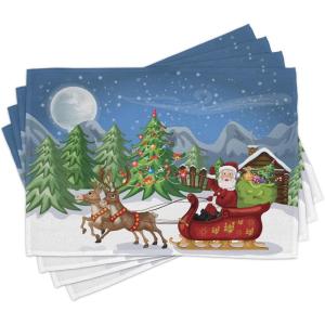 Ambesonne Christmas Place Mats Set of 4, Gingerbread Man Gift Box Coniferous Pine Cinnamon Dessert on Rustic Wood Theme, Washable Fabric Placemats for Dining Table, Standard Size, Green and Brown(Red Green)
