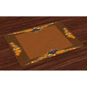 Ambesonne Christmas Place Mats Set of 4, Gingerbread Man Gift Box Coniferous Pine Cinnamon Dessert on Rustic Wood Theme, Washable Fabric Placemats for Dining Table, Standard Size, Green and Brown(Cinnamon Marigold)