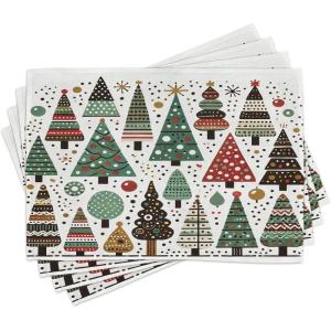 Ambesonne Christmas Place Mats Set of 4, Gingerbread Man Gift Box Coniferous Pine Cinnamon Dessert on Rustic Wood Theme, Washable Fabric Placemats for Dining Table, Standard Size, Green and Brown(Jade Green White Paprika)