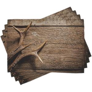 Ambesonne Christmas Place Mats Set of 4, Gingerbread Man Gift Box Coniferous Pine Cinnamon Dessert on Rustic Wood Theme, Washable Fabric Placemats for Dining Table, Standard Size, Green and Brown(Umber)
