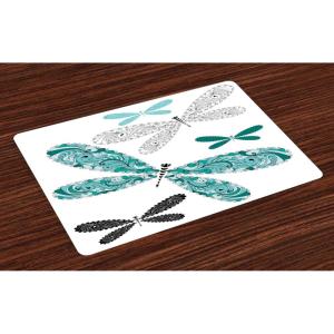 Ambesonne Christmas Place Mats Set of 4, Gingerbread Man Gift Box Coniferous Pine Cinnamon Dessert on Rustic Wood Theme, Washable Fabric Placemats for Dining Table, Standard Size, Green and Brown(Turquoise Black)