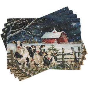 Ambesonne Christmas Place Mats Set of 4, Gingerbread Man Gift Box Coniferous Pine Cinnamon Dessert on Rustic Wood Theme, Washable Fabric Placemats for Dining Table, Standard Size, Green and Brown(Beige Pale Grey and Pale Ruby)