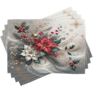 Ambesonne Christmas Place Mats Set of 4, Gingerbread Man Gift Box Coniferous Pine Cinnamon Dessert on Rustic Wood Theme, Washable Fabric Placemats for Dining Table, Standard Size, Green and Brown(Slate Blue and Dark Coral)