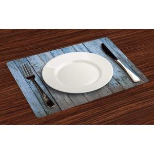 Ambesonne Christmas Place Mats Set of 8, Christmas at Countryside Theme Rustic Home Wooden Planks Borders Natural Design, Washable Fabric Placemats for Dining Table, Placemat 8 pcs, Umber Green(Azure Blue)