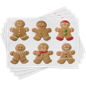 Ambesonne Christmas Place Mats Set of 8, Christmas at Countryside Theme Rustic Home Wooden Planks Borders Natural Design, Washable Fabric Placemats for Dining Table, Placemat 8 pcs, Umber Green(Brown Green)