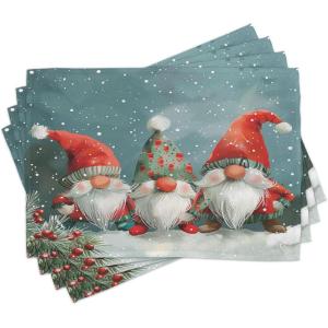 Ambesonne Christmas Place Mats Set of 8, Christmas at Countryside Theme Rustic Home Wooden Planks Borders Natural Design, Washable Fabric Placemats for Dining Table, Placemat 8 pcs, Umber Green(Vermilion Blue Grey Grey)