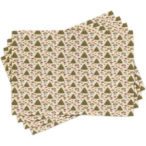 Ambesonne Christmas Place Mats Set of 8, Christmas at Countryside Theme Rustic Home Wooden Planks Borders Natural Design, Washable Fabric Placemats for Dining Table, Placemat 8 pcs, Umber Green(Olive Green)
