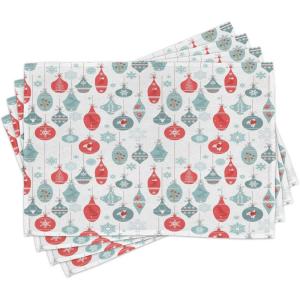 Ambesonne Christmas Place Mats Set of 8, Christmas at Countryside Theme Rustic Home Wooden Planks Borders Natural Design, Washable Fabric Placemats for Dining Table, Placemat 8 pcs, Umber Green(Blue Red)