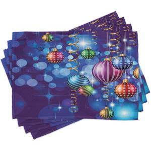 Ambesonne Christmas Place Mats Set of 8, Christmas at Countryside Theme Rustic Home Wooden Planks Borders Natural Design, Washable Fabric Placemats for Dining Table, Placemat 8 pcs, Umber Green(Indigo)