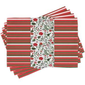Ambesonne Christmas Place Mats Set of 8, Christmas at Countryside Theme Rustic Home Wooden Planks Borders Natural Design, Washable Fabric Placemats for Dining Table, Placemat 8 pcs, Umber Green(Green Vermilion)