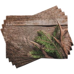 Ambesonne Christmas Place Mats Set of 8, Christmas at Countryside Theme Rustic Home Wooden Planks Borders Natural Design, Washable Fabric Placemats for Dining Table, Placemat 8 pcs, Umber Green(Umber and Green)