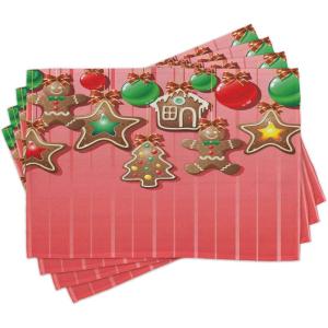 Ambesonne Christmas Place Mats Set of 8, Christmas at Countryside Theme Rustic Home Wooden Planks Borders Natural Design, Washable Fabric Placemats for Dining Table, Placemat 8 pcs, Umber Green(Pale Ruby)