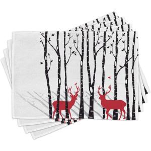 Ambesonne Christmas Place Mats Set of 8, Christmas at Countryside Theme Rustic Home Wooden Planks Borders Natural Design, Washable Fabric Placemats for Dining Table, Placemat 8 pcs, Umber Green(White and Red)
