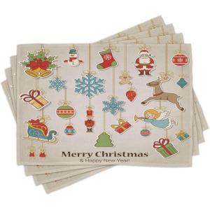 Ambesonne Christmas Place Mats Set of 8, Christmas at Countryside Theme Rustic Home Wooden Planks Borders Natural Design, Washable Fabric Placemats for Dining Table, Placemat 8 pcs, Umber Green(Pale Sepia)