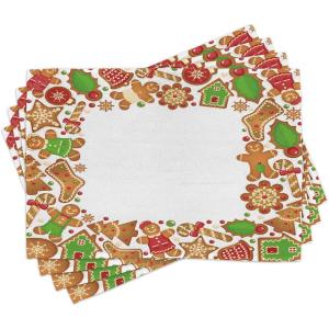 Ambesonne Christmas Place Mats Set of 8, Christmas at Countryside Theme Rustic Home Wooden Planks Borders Natural Design, Washable Fabric Placemats for Dining Table, Placemat 8 pcs, Umber Green(Green Brown)