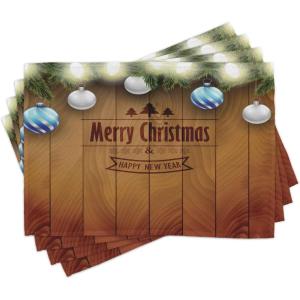 Ambesonne Christmas Place Mats Set of 8, Xmas Baubles on Snow Snowflakes Ice Holiday Humanitarian Art Illustration, Washable Fabric Placemats for Dining Table, Placemat 8 pcs, Red White(Brown)