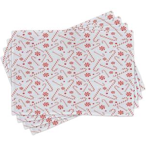 Ambesonne Christmas Place Mats Set of 8, Xmas Baubles on Snow Snowflakes Ice Holiday Humanitarian Art Illustration, Washable Fabric Placemats for Dining Table, Placemat 8 pcs, Red White(Coconut White)