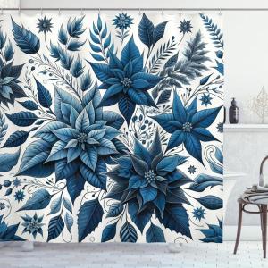 Ambesonne Christmas Shower Curtain, Abstract Pattern Snowflake Motifs Curlicues on Baubles Season, Cloth Fabric Bathroom Decor Set with Hooks, 69″ W x 70″ L, Blue Pale Blue White(Night Blue and Dark Sky Blue)