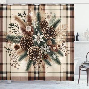 Ambesonne Christmas Shower Curtain, Abstract Pattern Snowflake Motifs Curlicues on Baubles Season, Cloth Fabric Bathroom Decor Set with Hooks, 69″ W x 70″ L, Blue Pale Blue White(Cocoa Brown Sage Green)