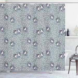 Ambesonne Christmas Shower Curtain, Abstract Pattern Snowflake Motifs Curlicues on Baubles Season, Cloth Fabric Bathroom Decor Set with Hooks, 69″ W x 70″ L, Blue Pale Blue White(Bluegrey White)