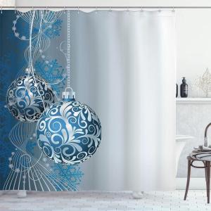 Ambesonne Christmas Shower Curtain, Abstract Pattern Snowflake Motifs Curlicues on Baubles Season, Cloth Fabric Bathroom Decor Set with Hooks, 69″ W x 70″ L, Blue Pale Blue White(Blue Pale Blue White)