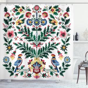 Ambesonne Christmas Shower Curtain, Abstract Pattern Snowflake Motifs Curlicues on Baubles Season, Cloth Fabric Bathroom Decor Set with Hooks, 69″ W x 70″ L, Blue Pale Blue White(Green White Multicolor)