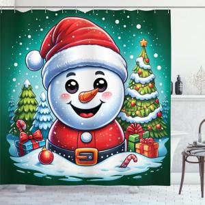 Ambesonne Christmas Shower Curtain, Abstract Pattern Snowflake Motifs Curlicues on Baubles Season, Cloth Fabric Bathroom Decor Set with Hooks, 69″ W x 70″ L, Blue Pale Blue White(Green Soft Blue Dark Pink)