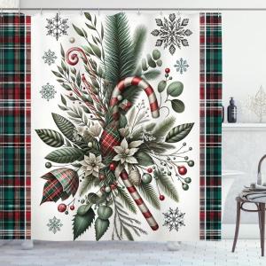 Ambesonne Christmas Shower Curtain, Abstract Pattern Snowflake Motifs Curlicues on Baubles Season, Cloth Fabric Bathroom Decor Set with Hooks, 69″ W x 70″ L, Blue Pale Blue White(Vermilion Beige Green)