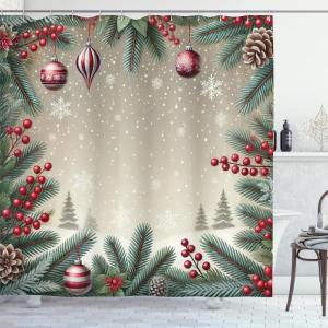 Ambesonne Christmas Shower Curtain, Abstract Pattern Snowflake Motifs Curlicues on Baubles Season, Cloth Fabric Bathroom Decor Set with Hooks, 69″ W x 70″ L, Blue Pale Blue White(Ruby Khaki Cadet Blue)