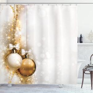Ambesonne Christmas Shower Curtain, Abstract Pattern Snowflake Motifs Curlicues on Baubles Season, Cloth Fabric Bathroom Decor Set with Hooks, 69″ W x 70″ L, Blue Pale Blue White(White and Beige)