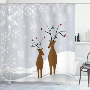 Ambesonne Christmas Shower Curtain, Abstract Pattern Snowflake Motifs Curlicues on Baubles Season, Cloth Fabric Bathroom Decor Set with Hooks, 69″ W x 70″ L, Blue Pale Blue White(Brown Pale Grey White)