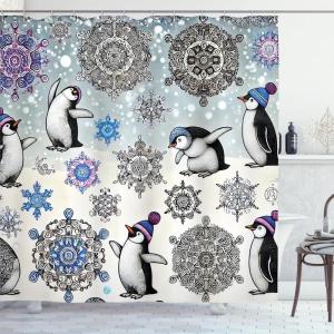 Ambesonne Christmas Shower Curtain, Abstract Pattern Snowflake Motifs Curlicues on Baubles Season, Cloth Fabric Bathroom Decor Set with Hooks, 69″ W x 70″ L, Blue Pale Blue White(Ivory Violet Blue)