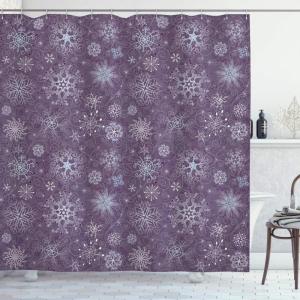 Ambesonne Christmas Shower Curtain, Abstract Pattern Snowflake Motifs Curlicues on Baubles Season, Cloth Fabric Bathroom Decor Set with Hooks, 69″ W x 70″ L, Blue Pale Blue White(Violet)